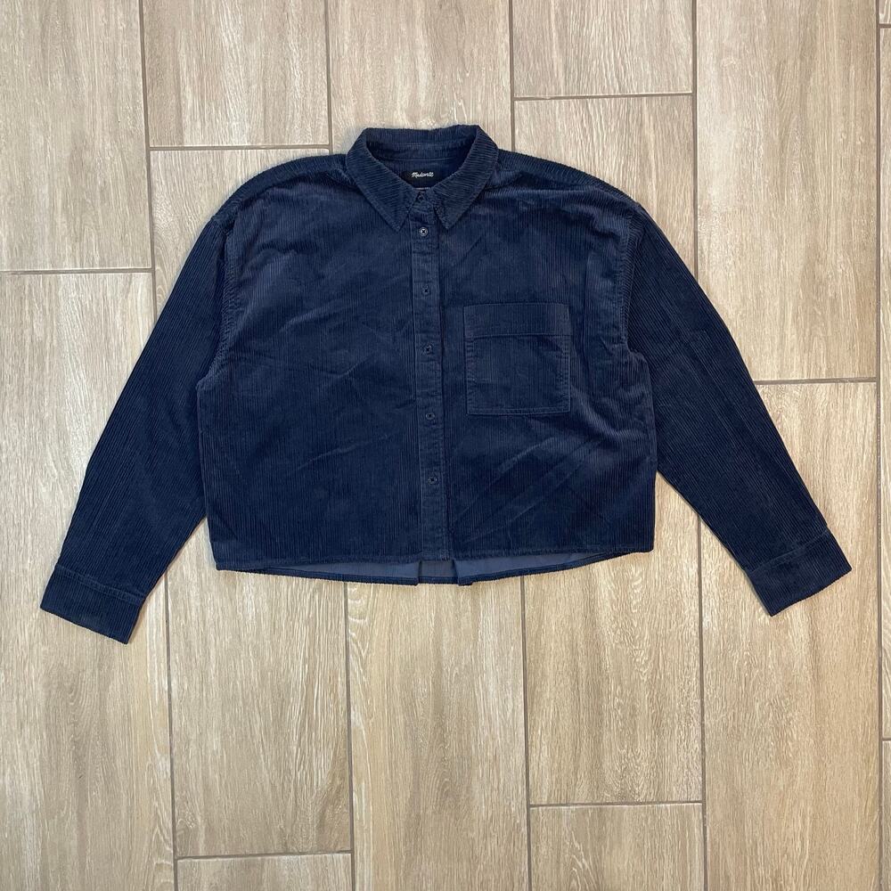 Madewell Corduroy Shacket Jacket Women's M Blue Cropped Overshirt Utility